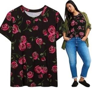 Torrid Black super soft  Top with‎ Pink Floral Design 4x